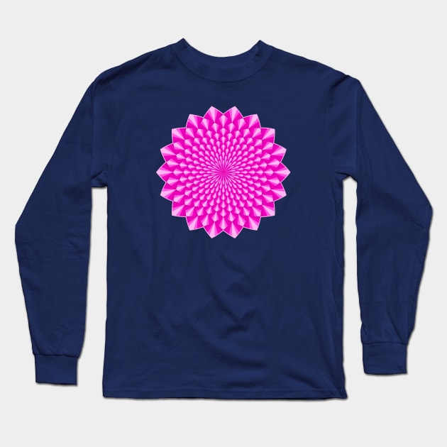 Pink Floral Mandala with 3D Effect Long Sleeve T-Shirt by MandalaSoul